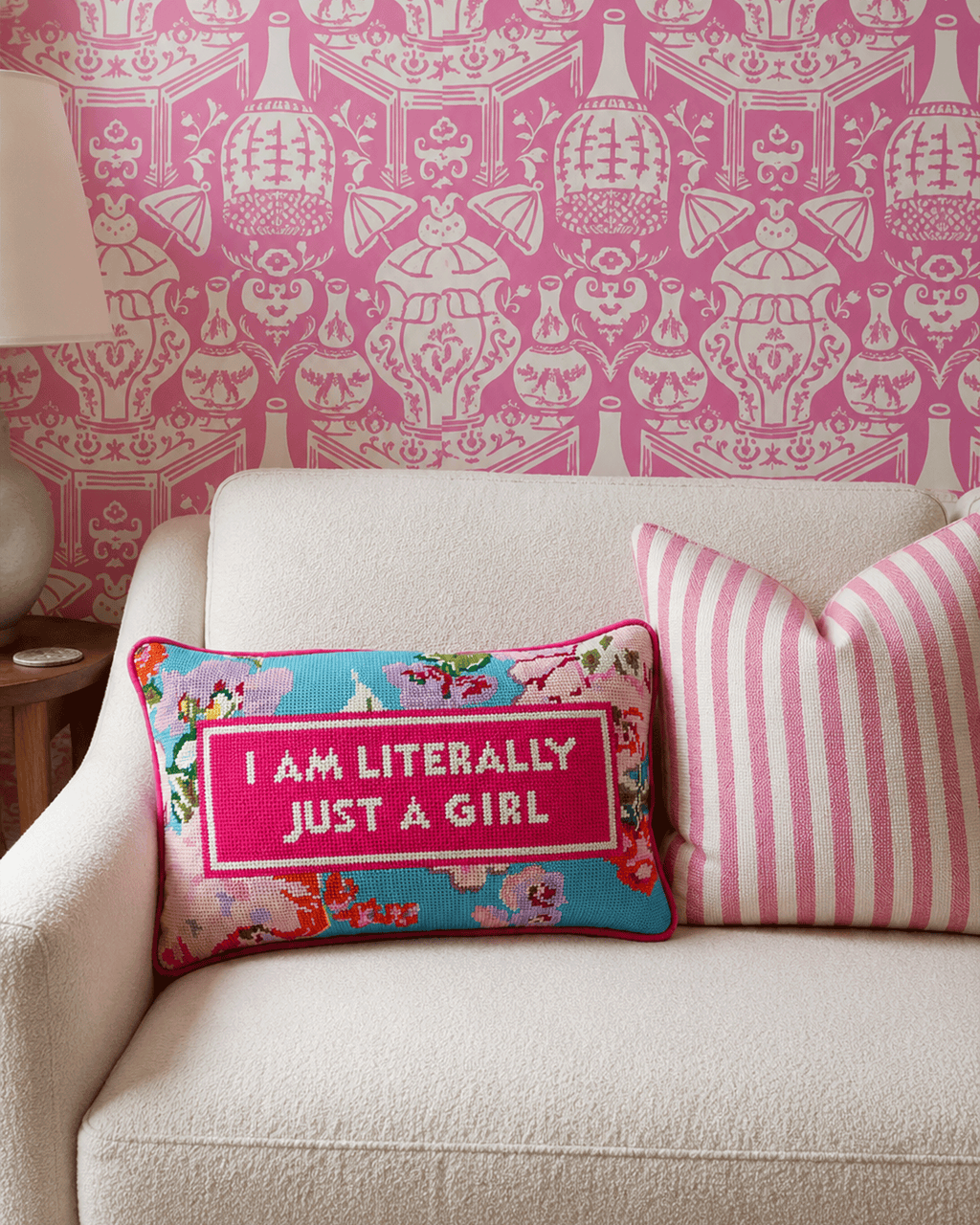Just A Girl Needlepoint Pillow