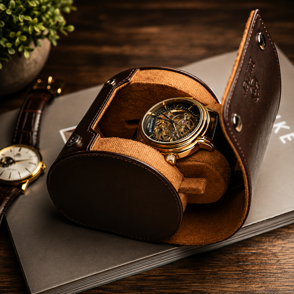 1 Watch Travel Case Vegan Leather Watch Roll (Espresso Brown)
