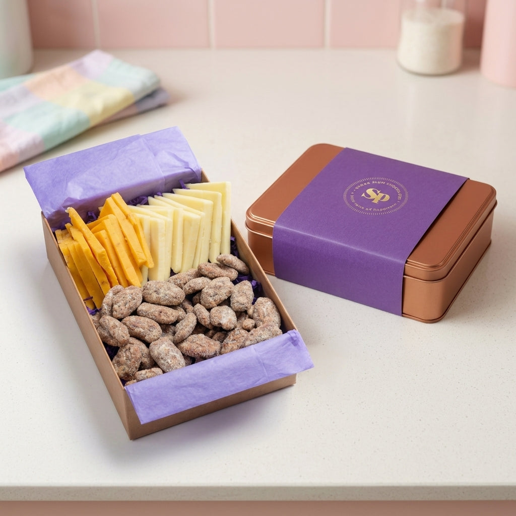 Honey Bourbon Pecans and Cheese Snack Gift Tin