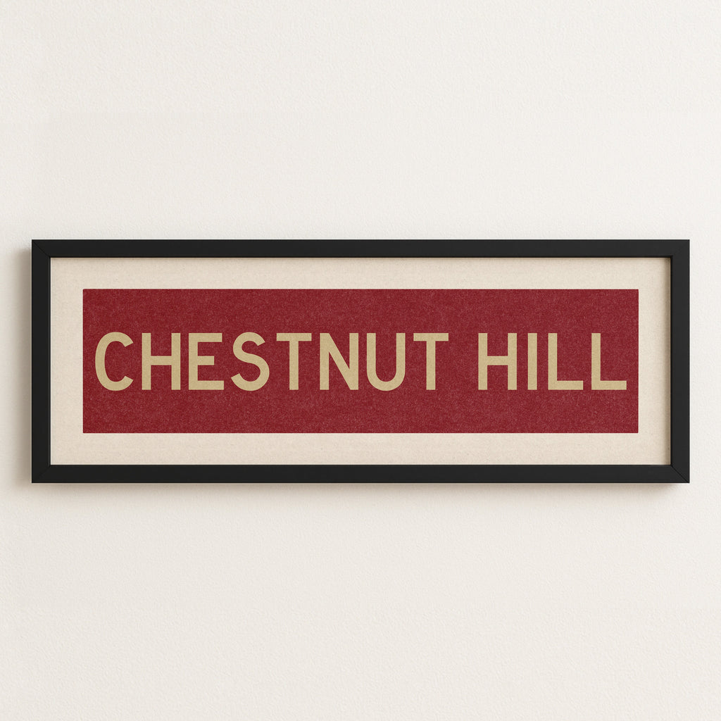 Framed Chestnut Hill Cardinal and Gold Bus Scroll