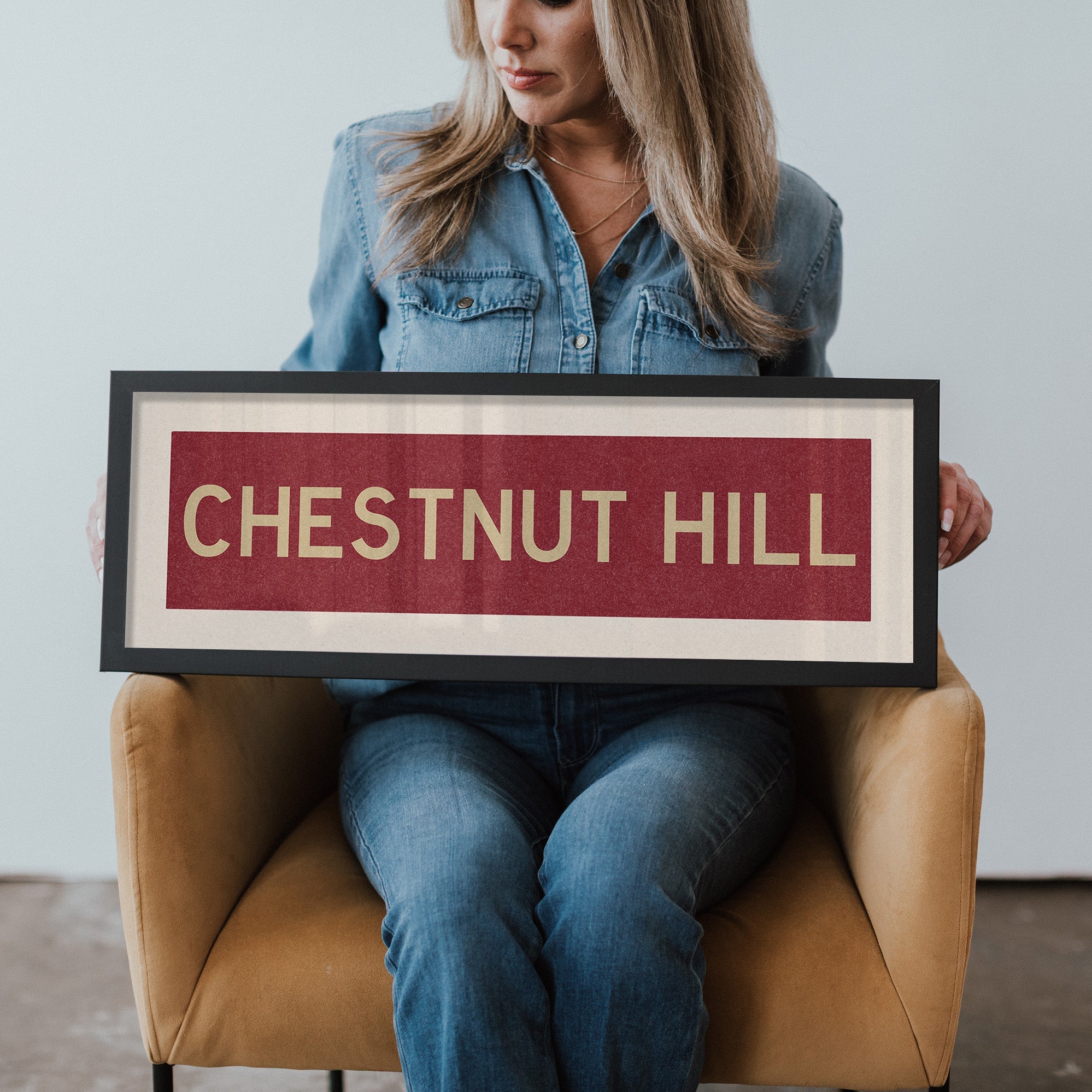Framed Chestnut Hill Cardinal and Gold Bus Scroll