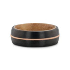 CHORDAL Black Tungsten Ring with Brass Guitar String Inlay and Whiskey Barrel Wood Inner Sleeve – 8mm