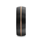 CHORDAL Black Tungsten Ring with Brass Guitar String Inlay and Whiskey Barrel Wood Inner Sleeve – 8mm