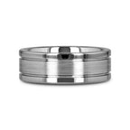 CHRONOS Flat with Offset Grooves Polished Edges and Satin Center Tungsten Band 6mm or 8mm
