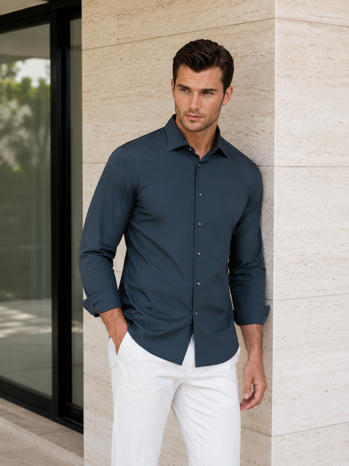 'Single Shot' Long Sleeve Shirt - Blue Night