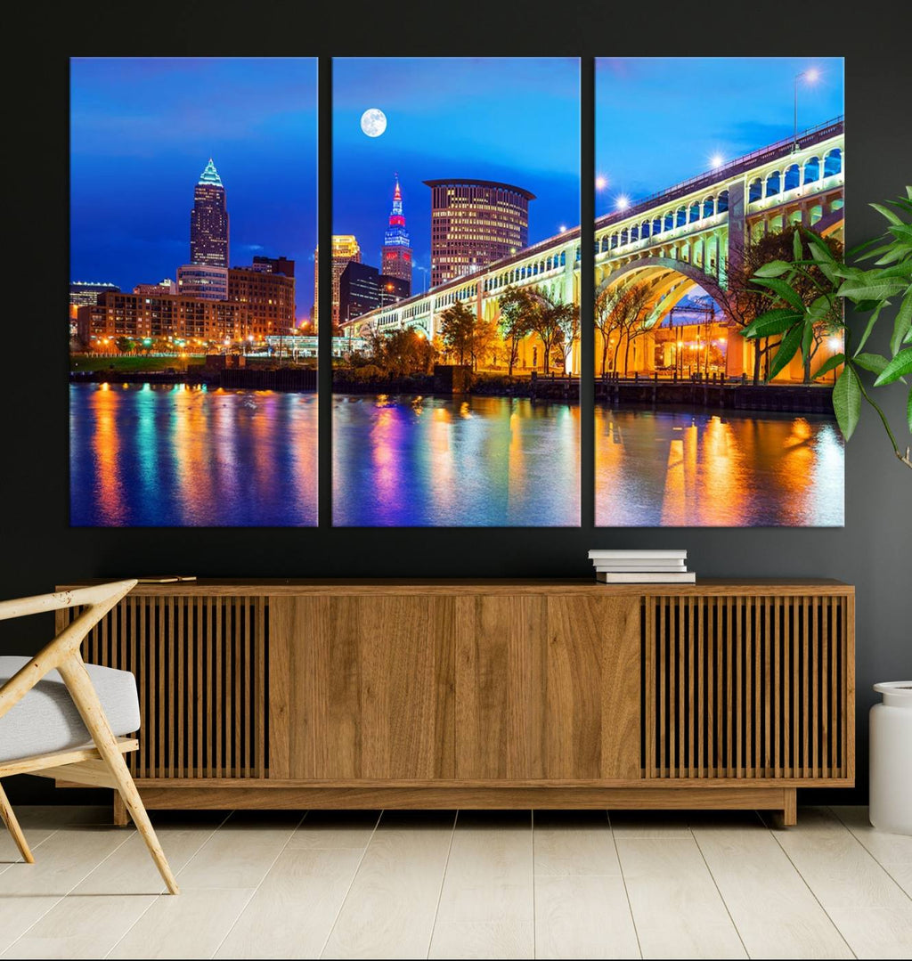 Cleveland Night Skyline Wall Art City Cityscape Canvas Print