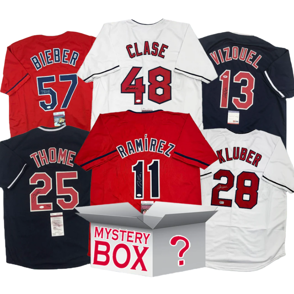 Autographed/Signed Cleveland Baseball Jersey Mystery Box with PSA JSA or Beckett COA