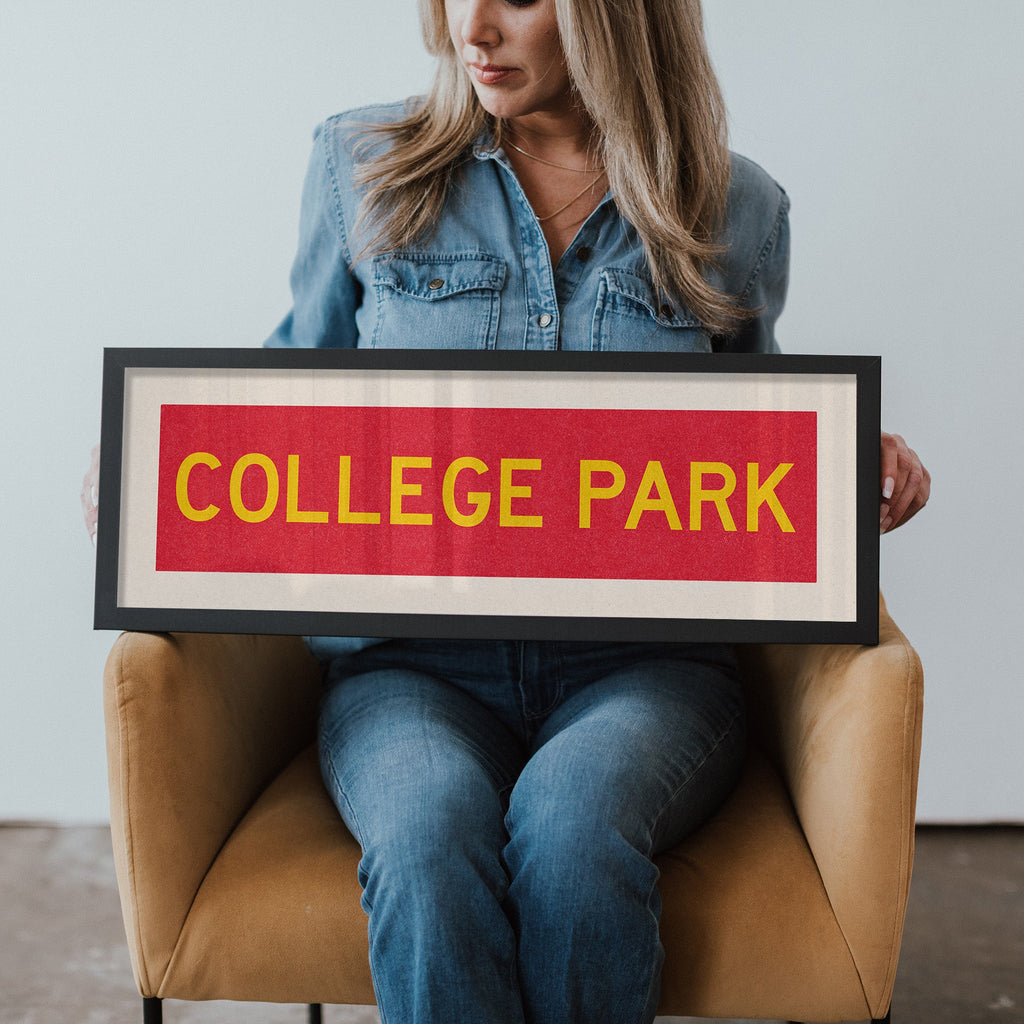 Framed College Park Red and Gold Bus Scroll