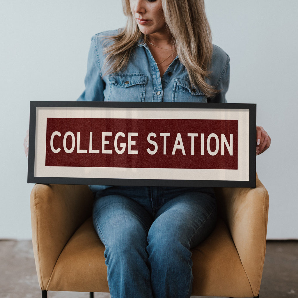 Framed College Station Maroon Bus Scroll
