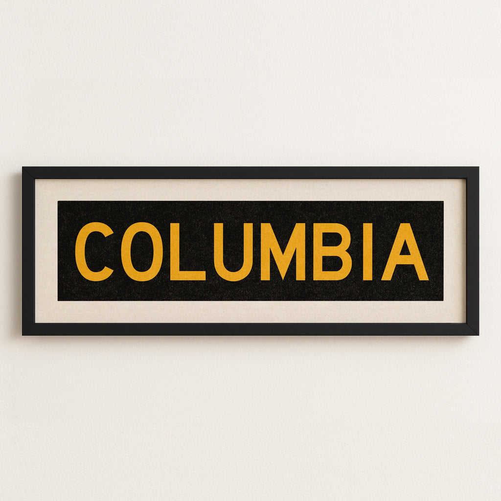 Framed Columbia Black and Gold Bus Scroll