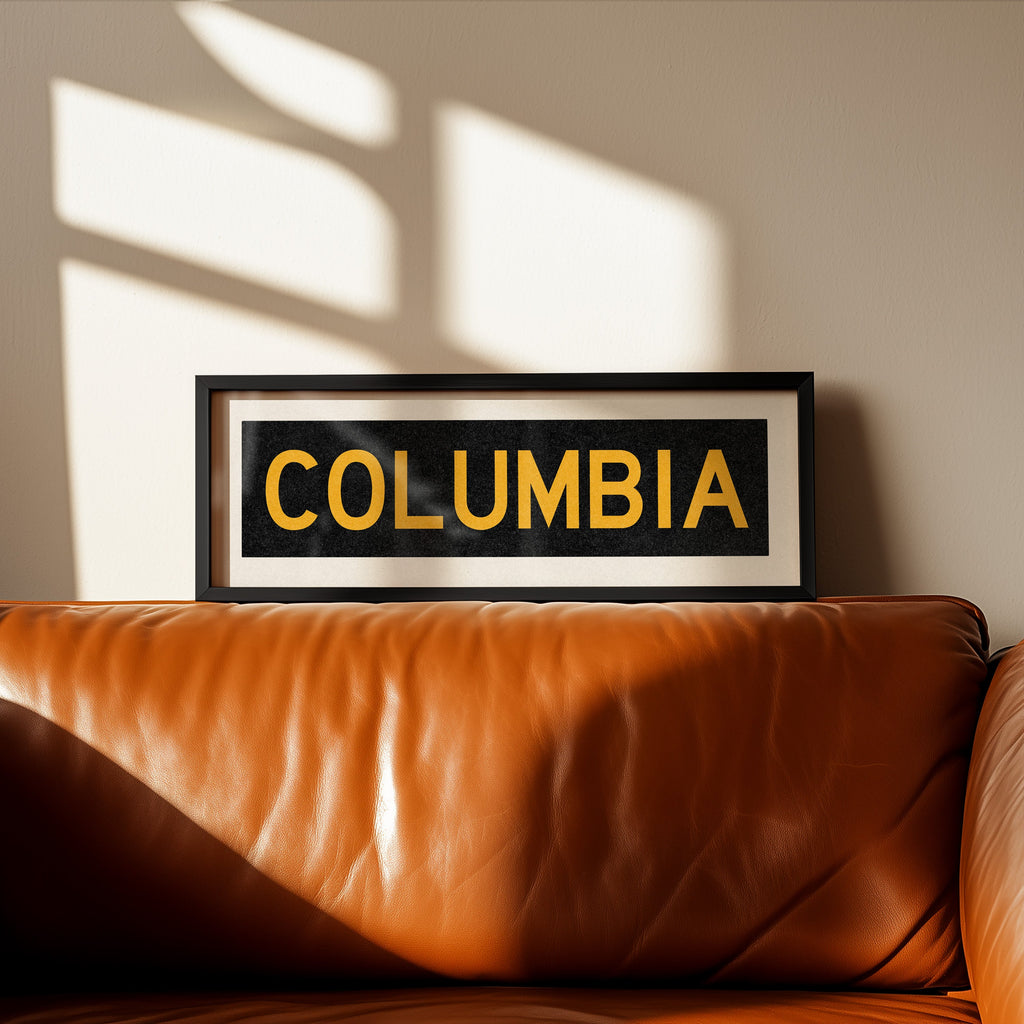 Framed Columbia Black and Gold Bus Scroll
