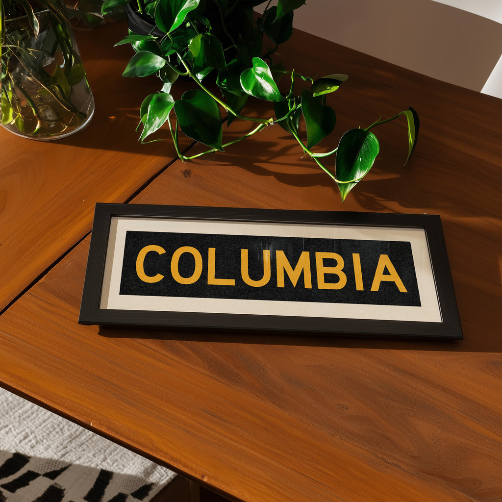 Framed Columbia Black and Gold Bus Scroll