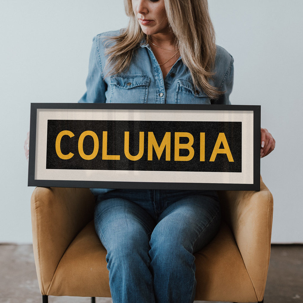 Framed Columbia Black and Gold Bus Scroll