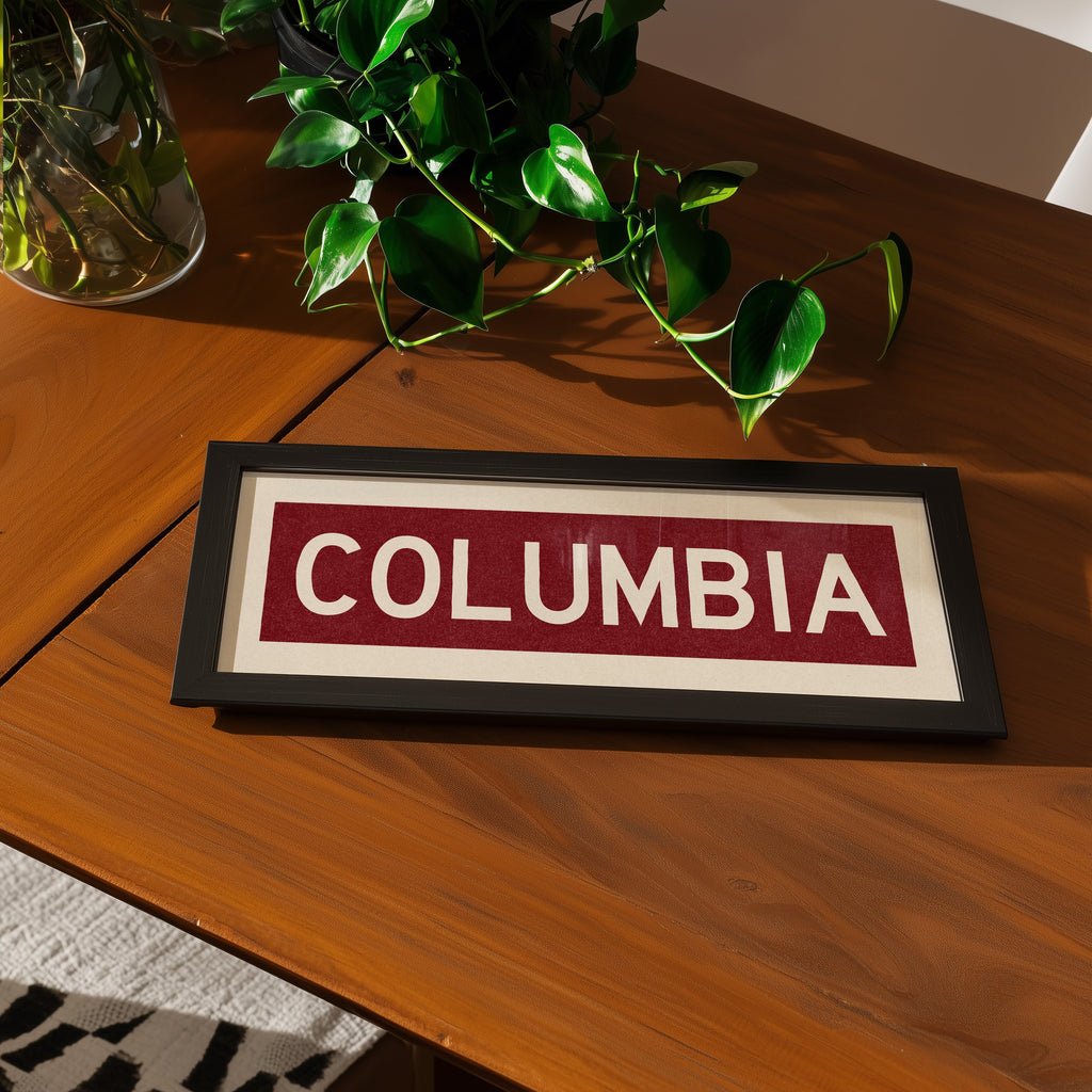 Framed Columbia Scarlet Bus Scroll