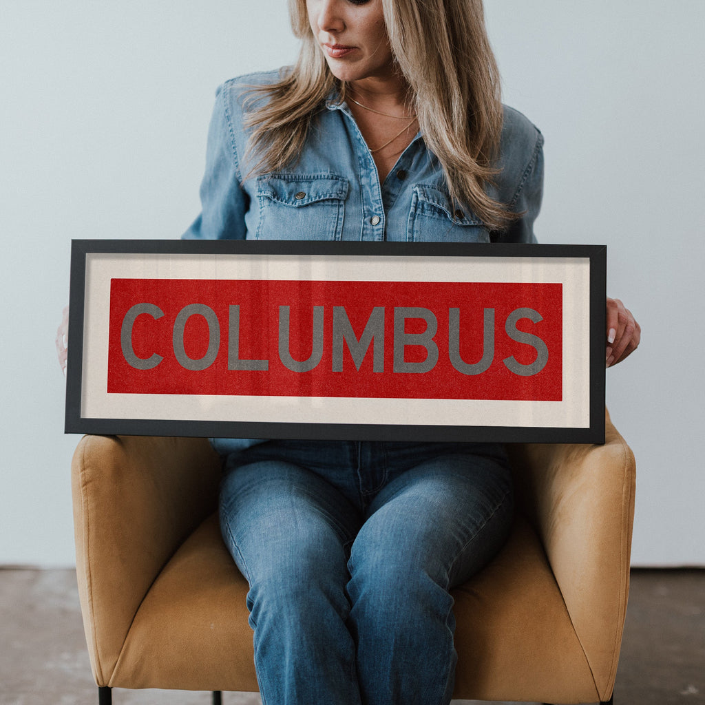 Framed Columbus Red Bus Scroll