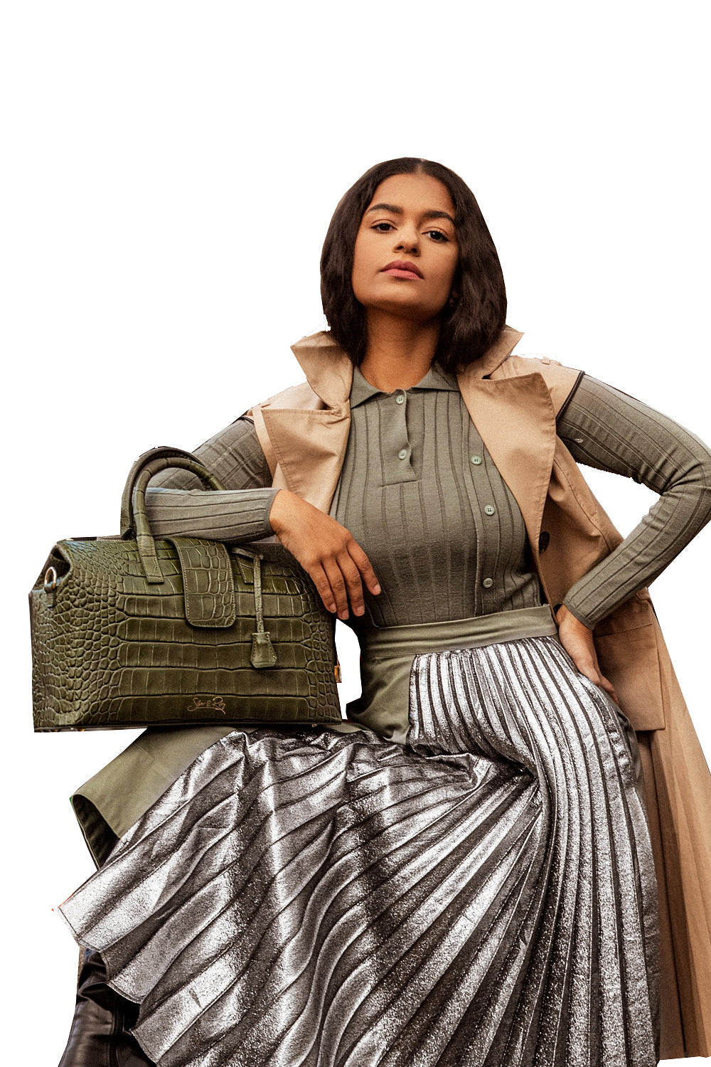 SSW - Convertible Executive Leather Bag in Crocodile Print Matte Green