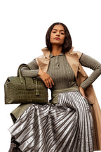 SSW - Convertible Executive Leather Bag in Crocodile Print Matte Green