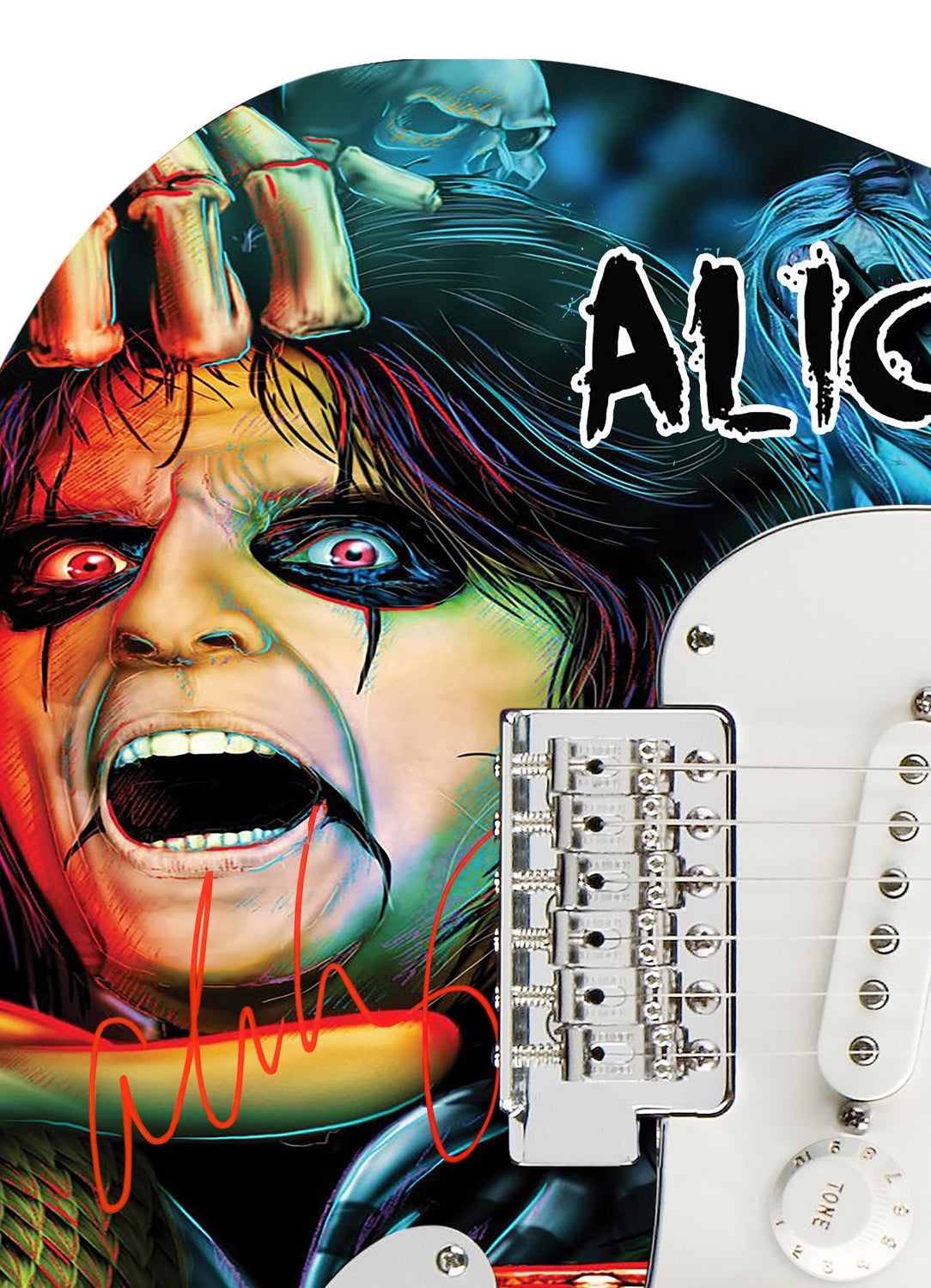 Alice Cooper Signed Skull Snakes Photo Graphics Strat Guitar ACOA