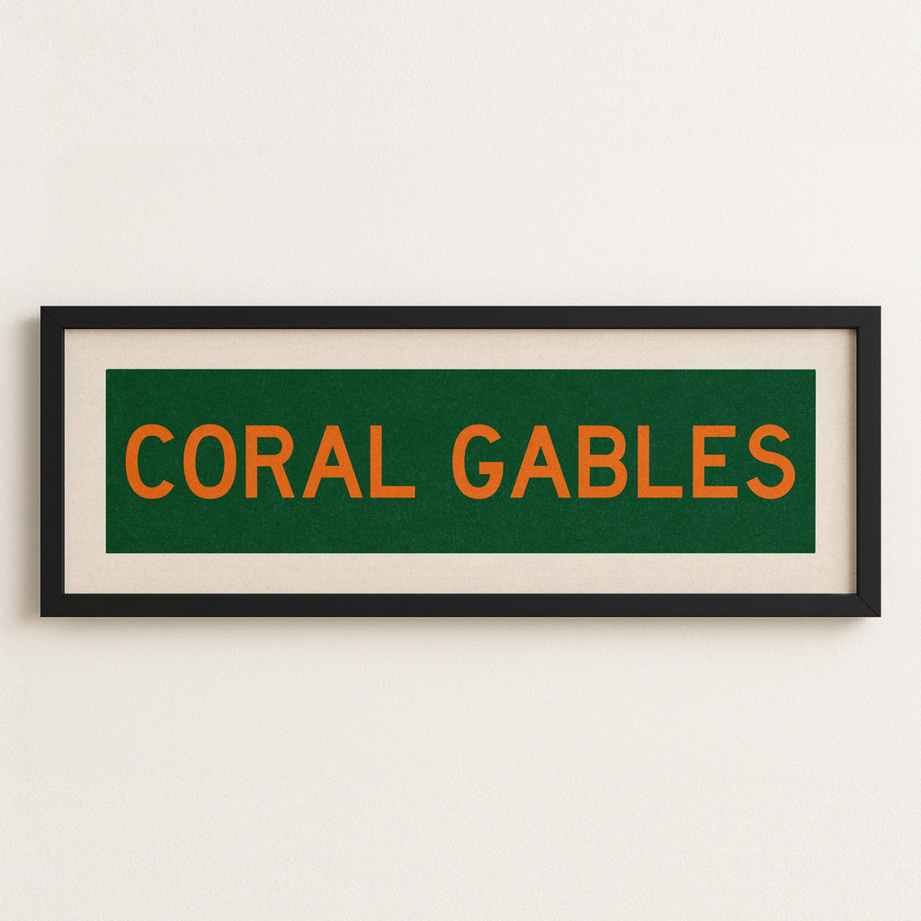 Framed Coral Gables Green and Orange Bus Scroll