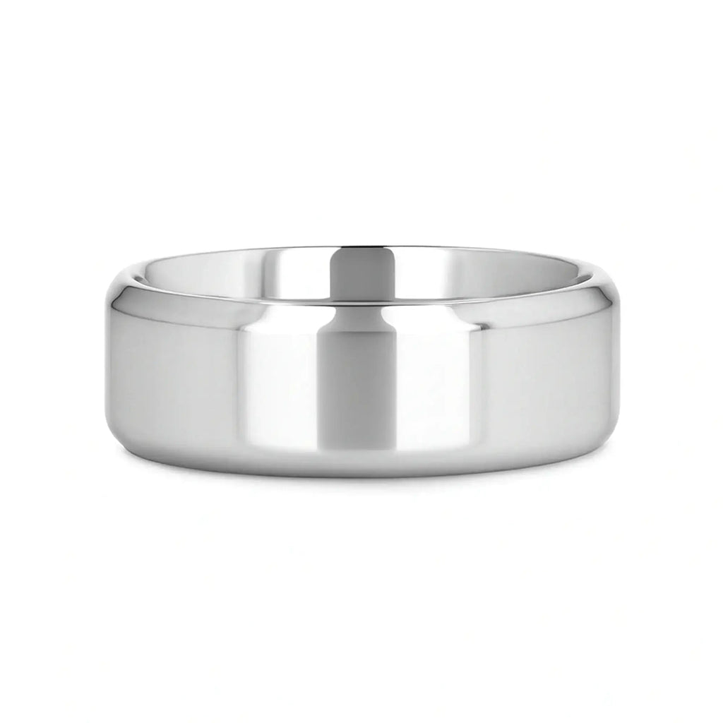 CORONAL Men’s Polished Finish Beveled Edges Titanium Wedding Ring with Raised Center - 6mm & 8mm