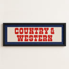 Framed COUNTRY & WESTERN Sign White & Red / Blue Art Print