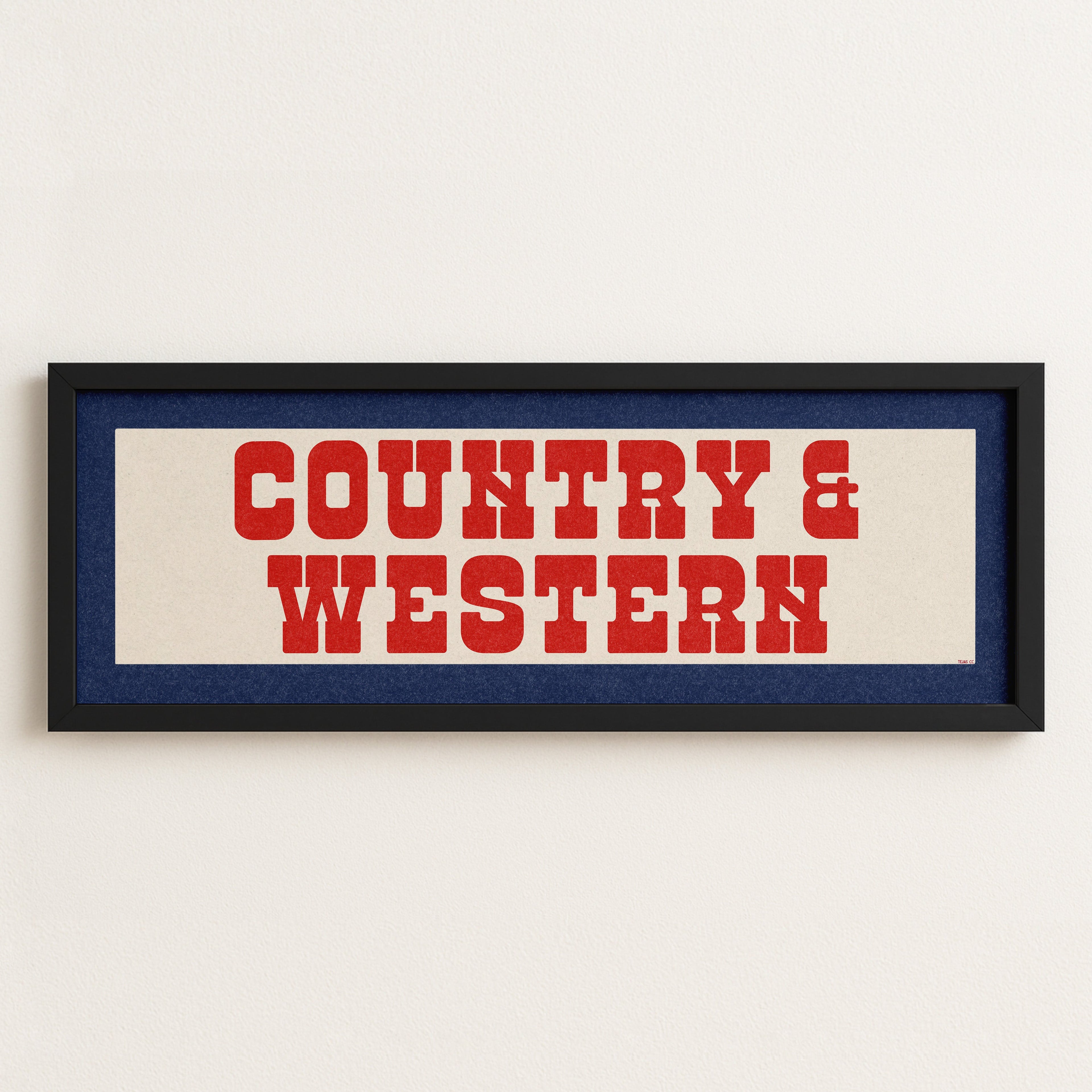 Framed COUNTRY & WESTERN Sign White & Red / Blue Art Print