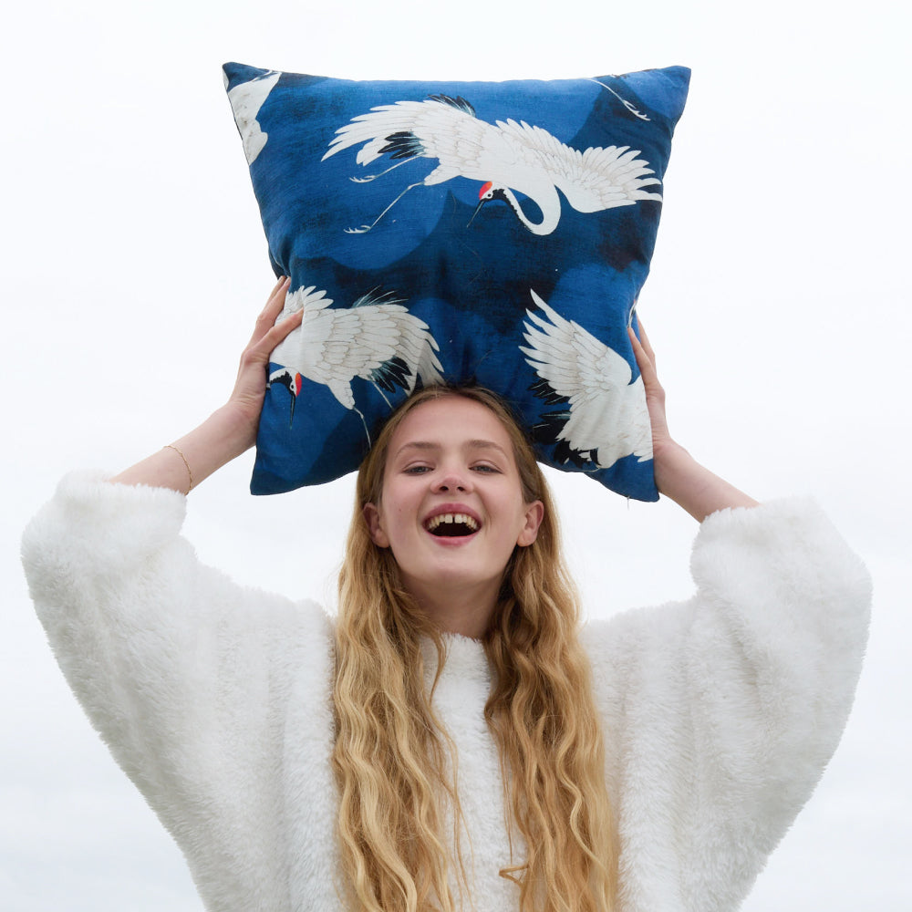 Crane in the Clouds Throw Pillow