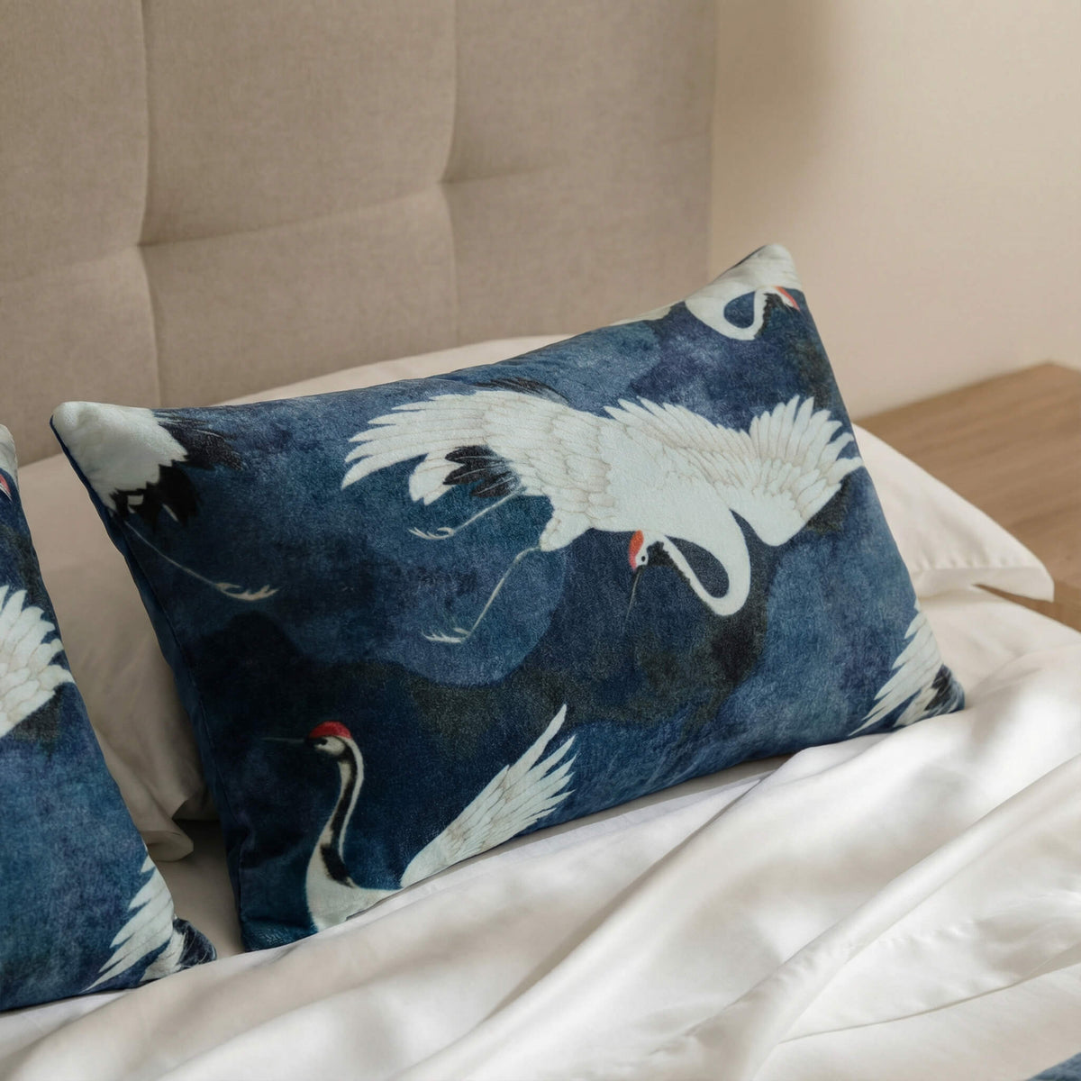 Velvet Crane in the Clouds Small Lumbar Pillow