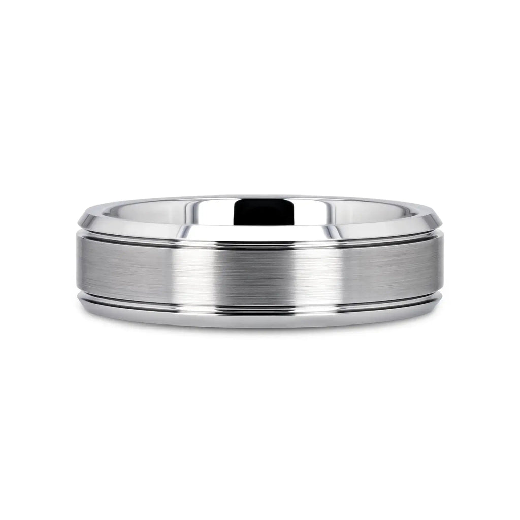 CRONUS Brushed Center with Polished Bevels Tungsten Wedding Band - 6mm & 8mm