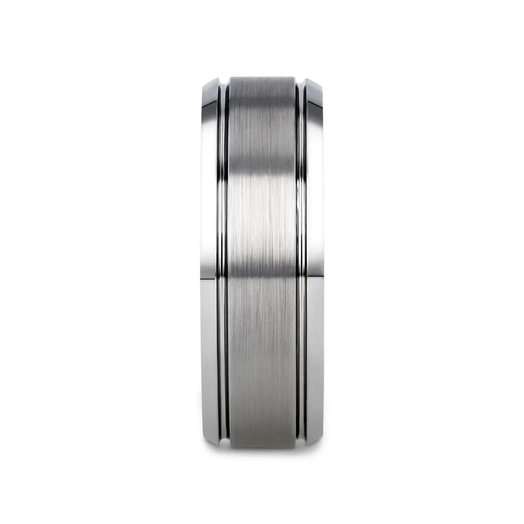 CRONUS Brushed Center with Polished Bevels Tungsten Wedding Band - 6mm & 8mm