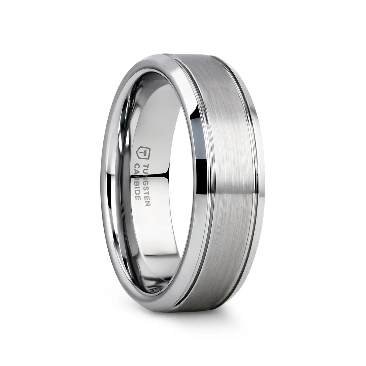 CRONUS Brushed Center with Polished Bevels Tungsten Wedding Band - 6mm & 8mm