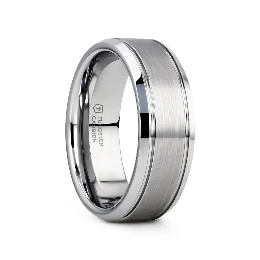 CRONUS Brushed Center with Polished Bevels Tungsten Wedding Band - 6mm & 8mm