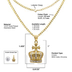 Crown Cubic Zirconia Pendant Necklace Set 14K Gold Plated