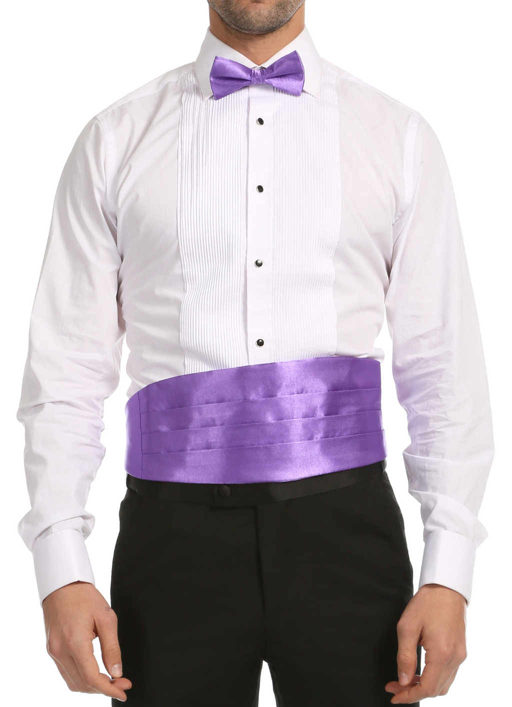 Men's Lilac Satin Cummerbund & Bow Tie Set – Adjustable Tuxedo Set