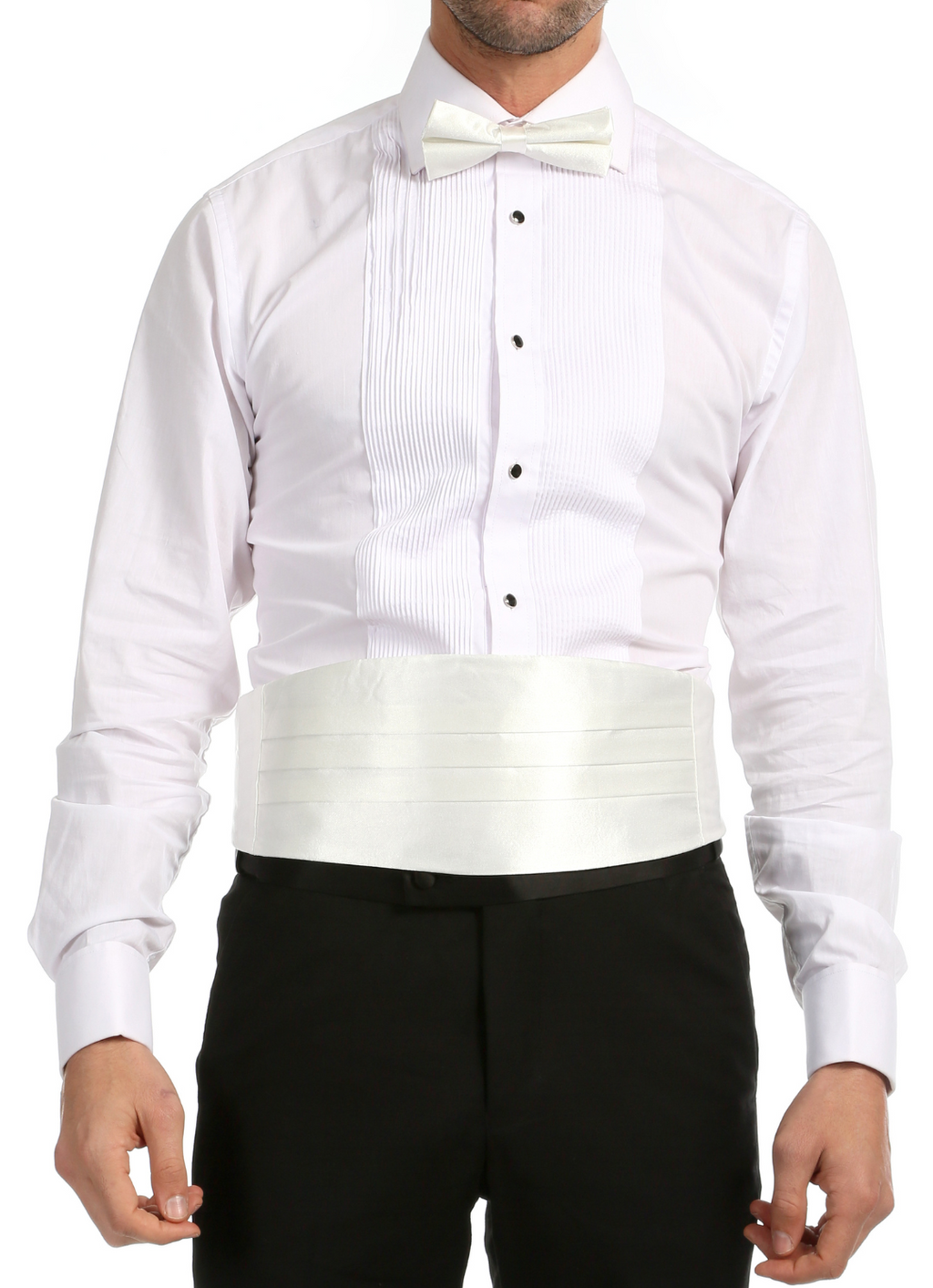 Men's White Satin Cummerbund & Bow Tie Set – Adjustable Tuxedo Set