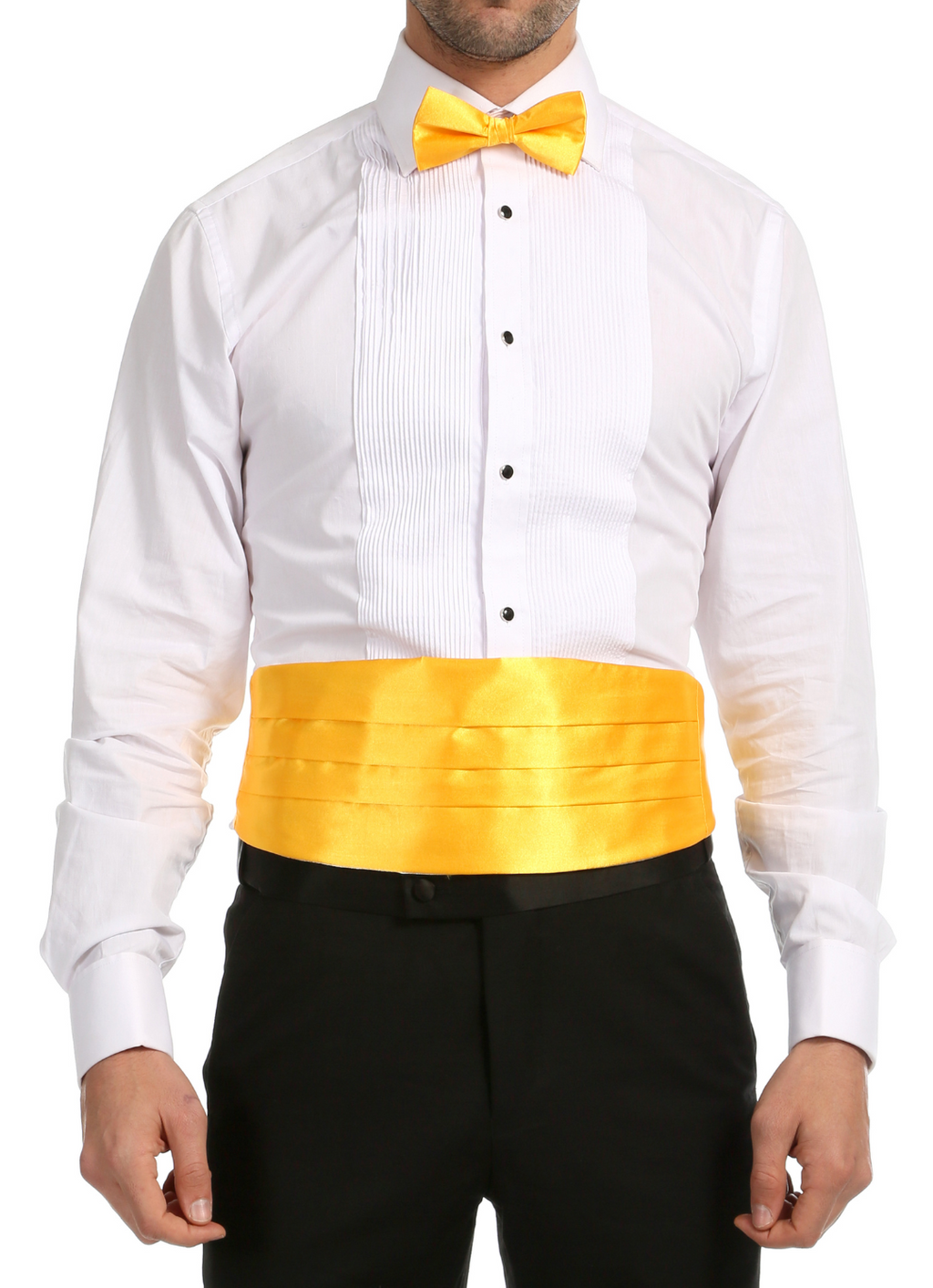 Men's Yellow Satin Cummerbund & Bow Tie Set – Adjustable Tuxedo Set
