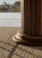 Round Dining Table with Solid Wood Drum Pedestal Base