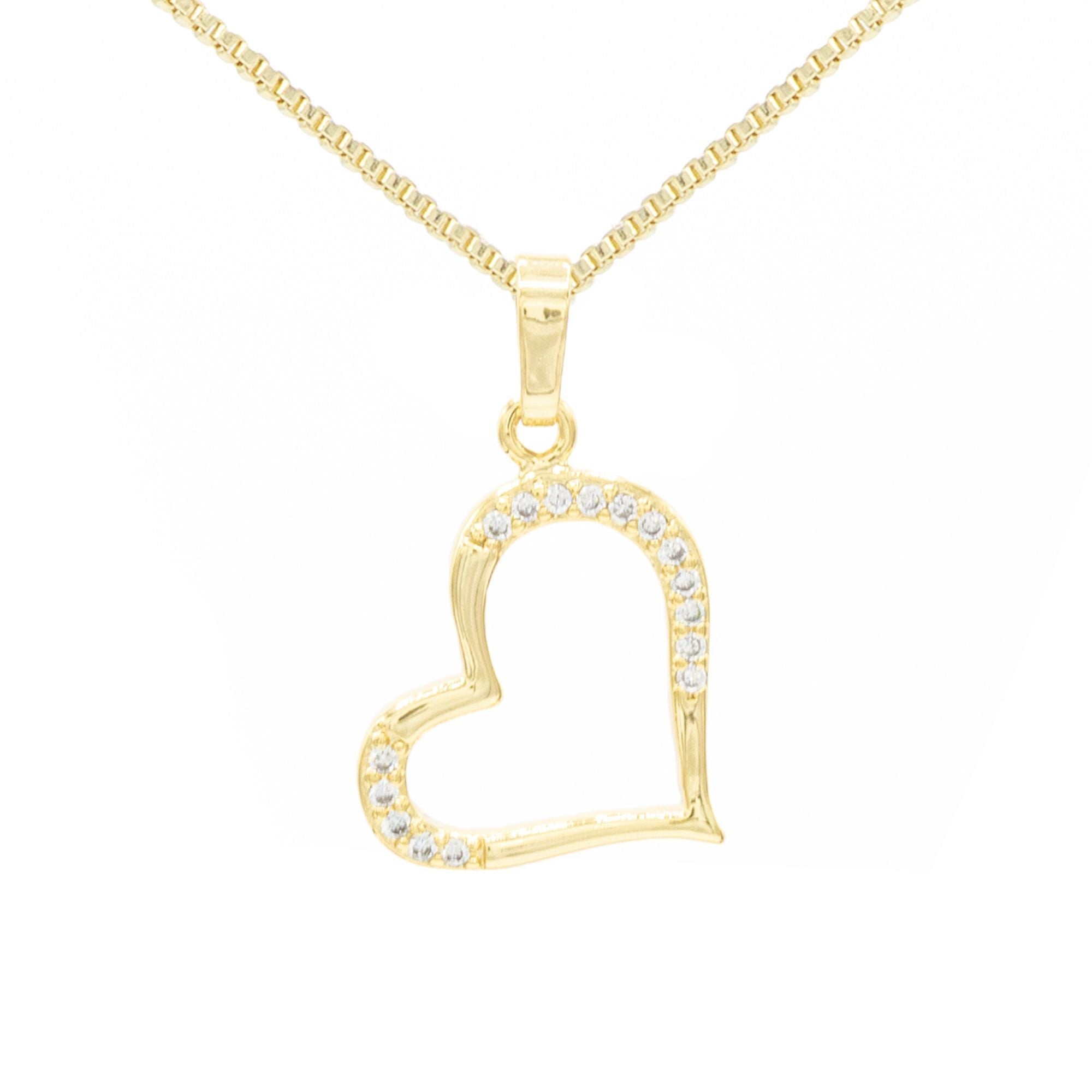 Cubic Zirconia 14K Gold Filled Heart Subtle Pendant Necklace Set