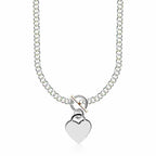 Sterling Silver Rhodium Plated Rolo Chain Necklace with a Heart Toggle Charm
