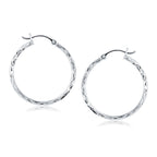 14k White Gold Diamond Cut Hoop Earrings