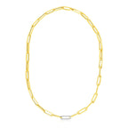 14k Yellow Gold Paperclip Chain Necklace with Diamond Link