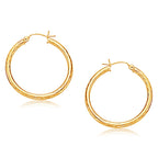 14k Yellow Gold Hoop Earring with Diamond-Cut Finish (30 mm Diameter)