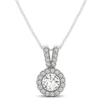 Round Pendant with Split Bail and Diamond Halo in 14k White Gold (3/4 cttw)
