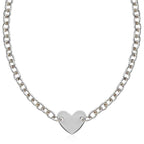 Sterling Silver Rhodium Plated Chain Bracelet with a Flat Heart Motif Station