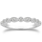 14k White Gold Vintage Look Fancy Pave Diamond Milgrain Wedding Ring Band