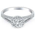 14k White Gold Diamond Halo Split Shank Engagement Ring