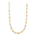 14k Tri Color Gold High Polish Puffed Mariner Link Chain