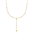 14k Tri-Color Gold Rosary Chain Necklace