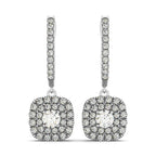 14k White Gold Double Halo Cushion Outer Shaped Diamond  Earrings (3/4 cttw)