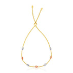 14k Tri-Color Gold Textured Oval Station Lariat Style Bracelet (1.20 mm)